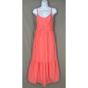 Universal Thread Dress Womens Medium Coral Pink Maxi Tiered Cottage Boho Pockets